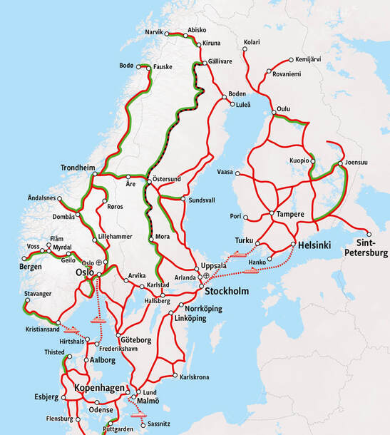 Carte des chemins de fer norvégiens