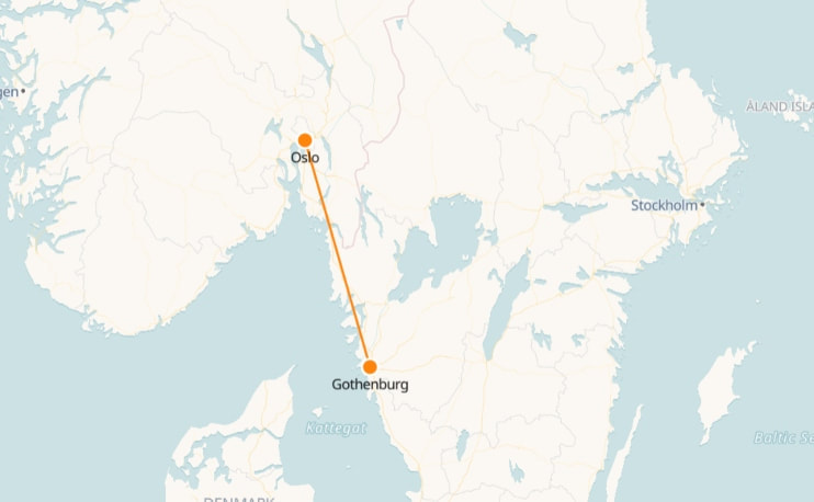 Carte de Oslo à Göteborg